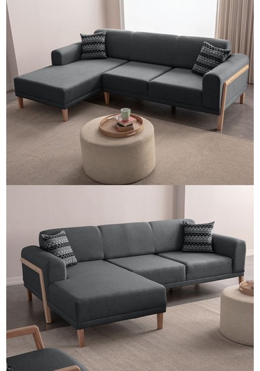 Latte Sırt Mekanizmalı Köşe Koltuk Takımı Antrasit