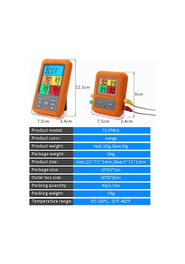 Sones Ts-tp40-x Kablosuz Renkli Ekranlı Elektronik Dijital Gıda Termometresi Turuncu