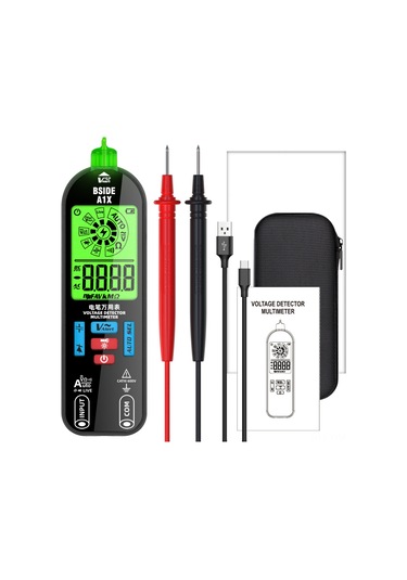 Geeksen Akıllı Isınma Koruma Dijital Multimetre, 400mah Li-pil İle Doğrudan Şarj, Lcd Ekran Yeşil-kırmızı Arka Işık, Otomatik Kapatma Ve El Feneri Fonksiyonu, Siyah + Saklama Çantası Siyah