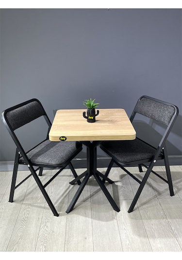 Mercan Sonoma 2 Kişilik Kare Mutfak Yemek Masası Takımı 2+1 Keten Gri 60 Cm Sonoma Gri 2'li