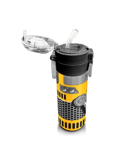 Coral High Kids Sarı Siyah Robot Desenli Pipetli Ve Direkt İçim Çelik Termos 500 Ml 31862 Sarı - Siyah