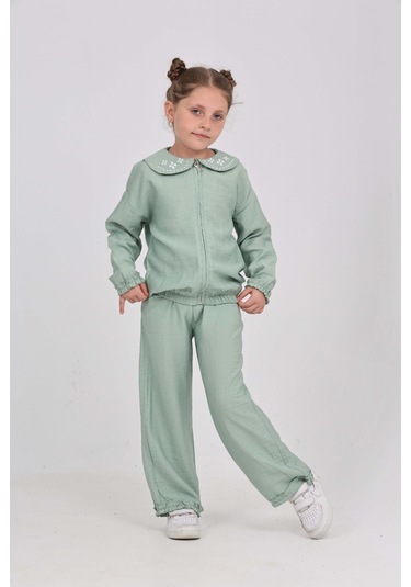 Toontoy Kız Çocuk Yaka Nakışlı Eşofman Takım Yeşil