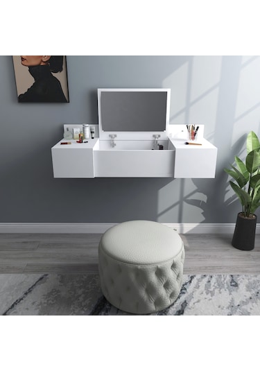 Arnetti Zakkum Aynalı 2 Raflı Dekoratif Makyaj Masası Beyaz