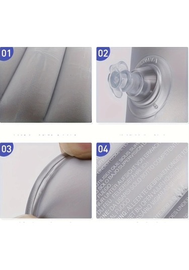 Trendooze 022 Gri 2 Adet Şişme Yastık Seti Manuel Pompa İle Boyun Bel Destek Seyahat Kamp Koltuk Yastığı Gri