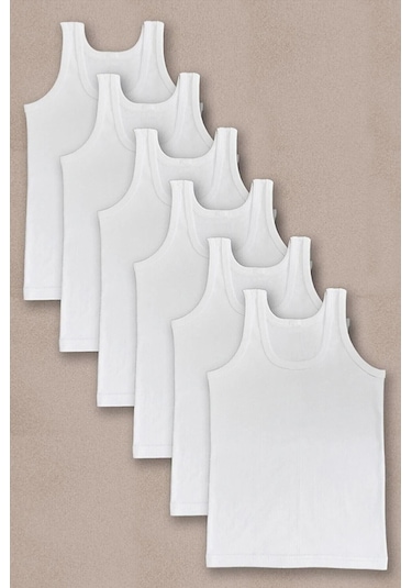 Tezzgelsin Erkek Çocuk Pamuklu Penye 6'lı Beyaz Atlet