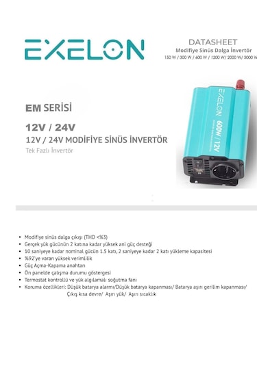 Exelon  Modifiye Sinüs 600W 12V İnverter