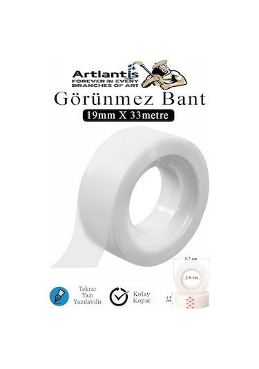 Görünmez Bant 19x33 Metre 1 Adet Şeffaf Görünmez Bant Aydınger Yazılabilir Mat Bant Büro Bandı Selefon Bant 1