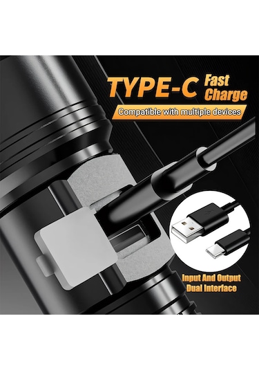 Süper Parlak Uzun Menzilli Led El Feneri Açık Su Geçirmez El Siyah