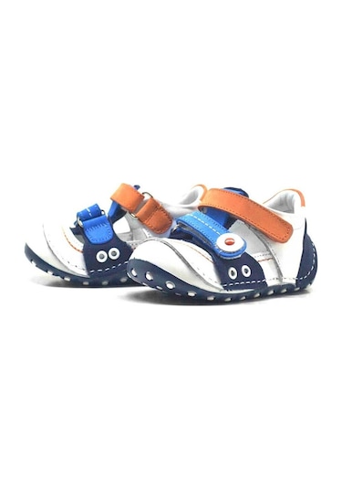 Hapshoe Hakiki Deri Turuncu Mavi Cırtlı Yazlık Ilk Adım Ayakkabı Mavi