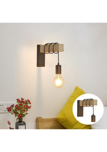 Homyl Ahşap Duvar Lambası Aplik Işık Fikstürü Anahtarsız Anahtarsız Diğer