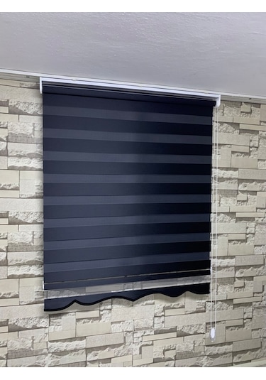 Siyah Renk Bambu Zebra Perde (Etekli)