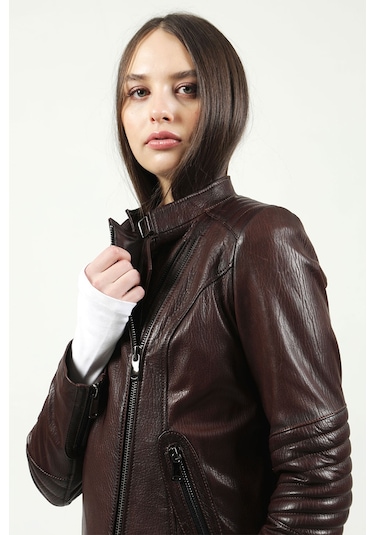 Dericlub Kasuka Jumbo Gerçek Deri Kadın Mont Kahve