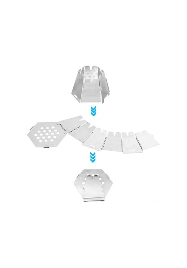 Teltree 304 Paslanmaz Çelik Kamp Ateşi - Hafif, Katlanabilir, Hava Delikleri İle Verimli Yakma + 40ml Alkol Tepsisi Gümüş