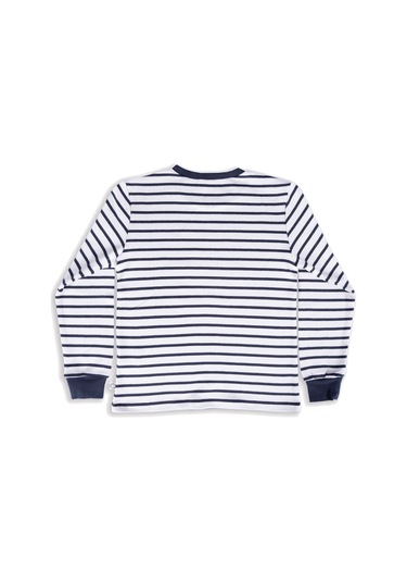 Ozmoz Logolu Lacivert Çizgili Erkek Çocuk Baharlık Sweathirt 001 Lacivert - Beyaz