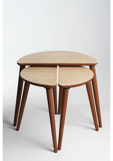 Roma 3'lü Zigon Sehpa %100 Mdf Yarım Ay Traverten