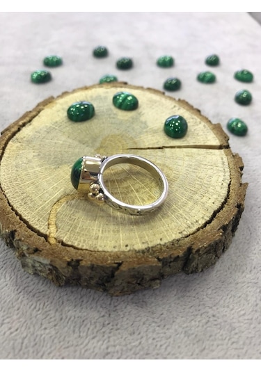 Malahit Malakit Taşı Gümüş Yüzük 925 Ayar Doğal Taş - 209992334