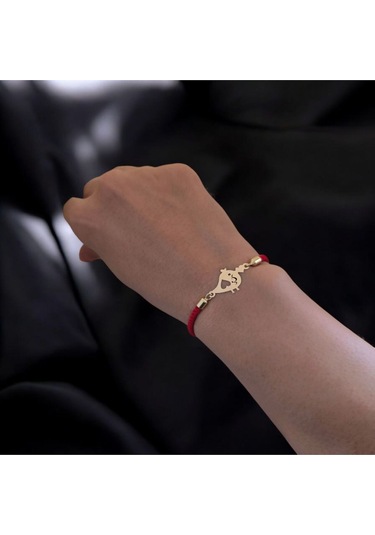 Archin Ş Harfine Özel 14 Ayar Altın Plakalı Minik Kuş Motifli Kırmızı Örgülü Hediye Bileklik-363harf Ş