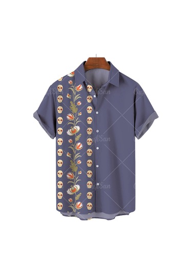 Snapbuyyaz Hawaii Kafatası Erkek Kısa Kollu Rahat Gömlek Dijital 3d Baskı Kore Çiçek Desen Harajuku Stilfuşyaerkek Fuşya