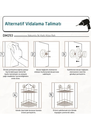 Teknotel DM253 Vakumlu İki Katlı Banyo Duş Rafı Krom