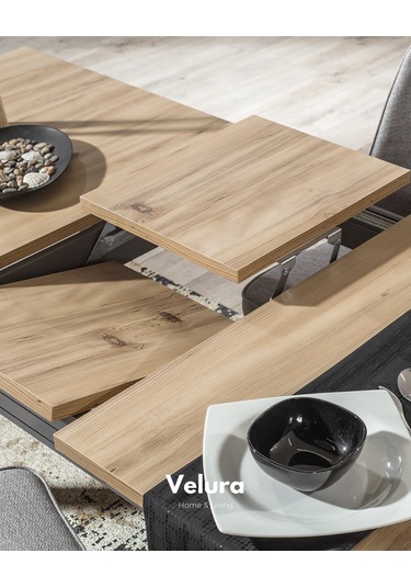 Cloud Yemek Odası Takımı Yemek Masası + 4 Adet Sandalye Antrasit - Ceviz