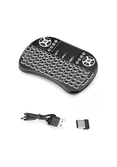 Thentech Bluetooth Akıllı Tv Android Uyumlu Mini Klavye Touchpad İle Mouse İşlevi Mini Kablosuz Klavye Siyah