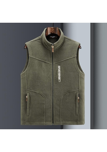 Büyük Beden Erkek Polar Yelek Günlük Polar Termal Yelek Yelek Ceket Askeri Yeşil Haki