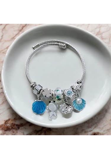 Kadın Çelik Charm Bileklik Bilezik Balık Figürlü Beyaz Çelik