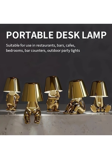 Honeybeeshop 1 Adet Kişi Küçük Altın Renkli Erkekler Usb Şarj Kablolu İtalyan Tasarımlı Düşünür Heykel Led Masa Lambası 3 Kademe Ayarlanabilir Modern Gece Işığı Dekoratif Hediye Ahşap