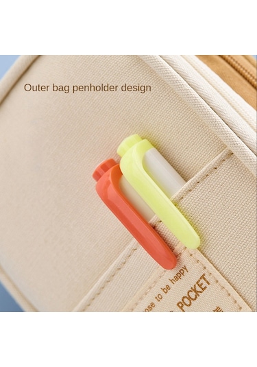 Şık Ve Büyük Kapasiteli Kalem Kutusu, Kalem Çantası Ve Kese Kutusu, Kızlar İçin Mor Desenli Okul Malzemesi Bej