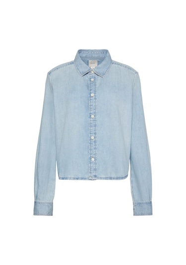 Calvin Klein Cropped Ls Shırt Brıghton Blue Kadın Mavi Kot Gömlek-12046 Mavi