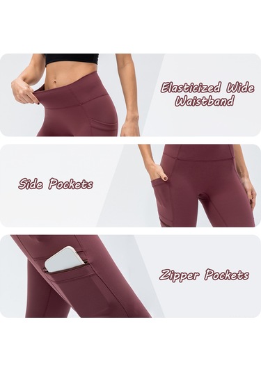 Kosona Kadınlar Yüksek Bel Dört Cep Spor Tayt - Yoga, Koşu, Bisiklet İçin Dayanıklı Nilon-spandex Gri Avrupa Numara 6/m Gri