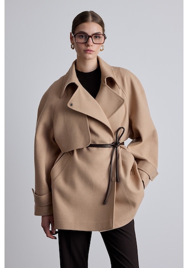 Mari Kruvaze Trenç Kaban Camel