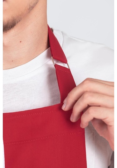 Erkek Boyundan Asmalı Barista Şef Mutfak Önlüğü Kırmızı