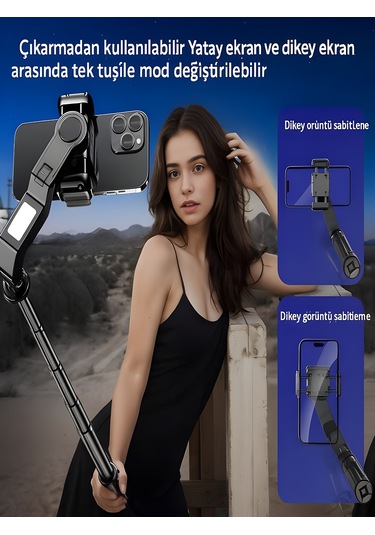 Uzaktan Kumandalı 101cm Led Işıklı Al Tripod Yapay Zeka Destekli Titreşim Engelli Gimbal