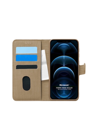 Microsonic iPhone Uyumlu 12 Pro Kılıf Fabric Book Wallet