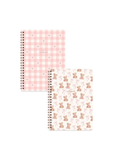 A5 Spiralli Karton Kapak 2 Li Set Kareli Okul Defteri 80 Yaprak, Ders Programlı Ayıcık