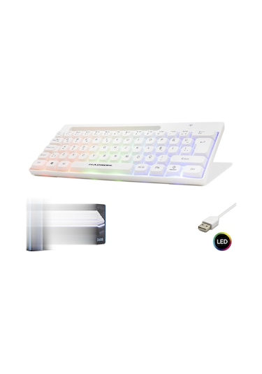 Büro Ev Ofis Bilgisayarı İçin Beyaz Led Mini Gaming Klavye