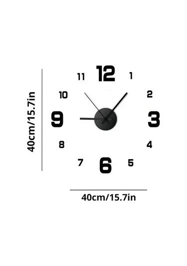 Ev Ve Ofis İçin 3 Boyutlu Duvar Saati Çerçevesiz Modern Duvar Saa Siyah