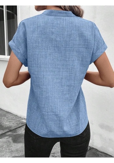 Kadın Kısa Kollu Hakim Yaka Sofya Bluz Göründüğü Gibi