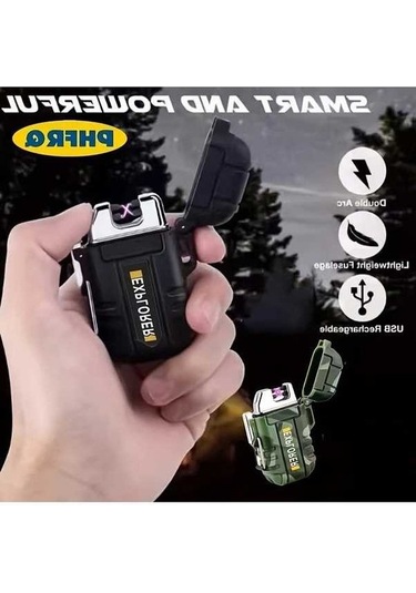 Trendooze Gaojunshop01 Siyah Phfrq Çift Yaylı Usb Şarjlı Kamp Çakmak, Unik Hediye Siyah