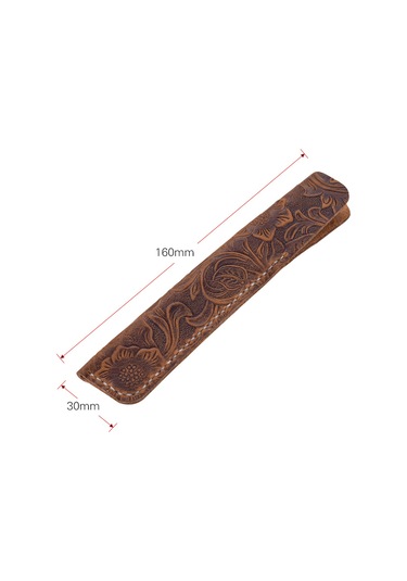 Kangvka Tam Deri Kalem Kılıfı - Elden Dikilmiş, 16x3cm Kahverengi Ornamentli, Kalem Koruyucu Örtü 2.0-2.2mm Deri Kalınlığı Çok Renkli