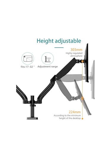 Ds90-2 Lcd Led Aluminyum Monitör Tutucu Kol Amortisörlü Vesa