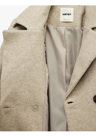 Koton Uzun Kollu Kruvaze Kemerli Uzun Kaşe Kaban Vizon 6wak00094ew Vizon