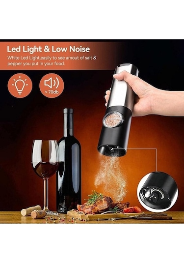 Createtech Usb-c Şarjlı Otomatik Tuz & Karabiber Öğütücü, Baharat Değirmeni 52944521 Gümüş