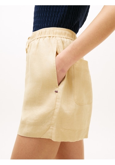 Tommy Hilfiger Ess Lınen Pull On Short Kadın Bej Şort - Ww0ww49637