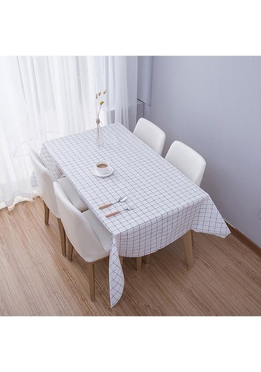 137x137cm Ev Masa Örtüsü Yıkanmaz Pvc Sehpa Örtüsü Beyaz Ekose Beyaz Beyaz