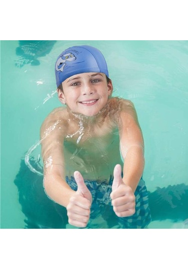 Unisex Su Geçirmez Silikon Yüzme Bone Mavi Yunus Çocuklar İçin Mavi