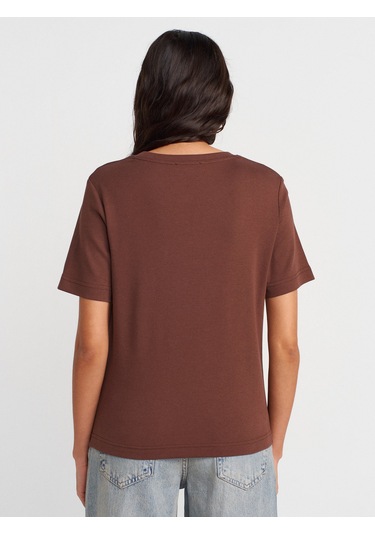 Dilvin 31763 Bisiklet Yaka T-shirt-açık Kahve Açık Kahve