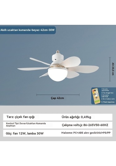 Xianwen Altı Kanatlı Fan Işığı Yatak Odası Oturma Odası Işıklı Diğer