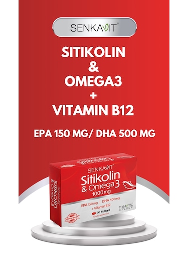 Senkavit Sitikolin+omega 3 Ve Vitamin B12 İçeren 30 Lu Yumuşak Kapsül